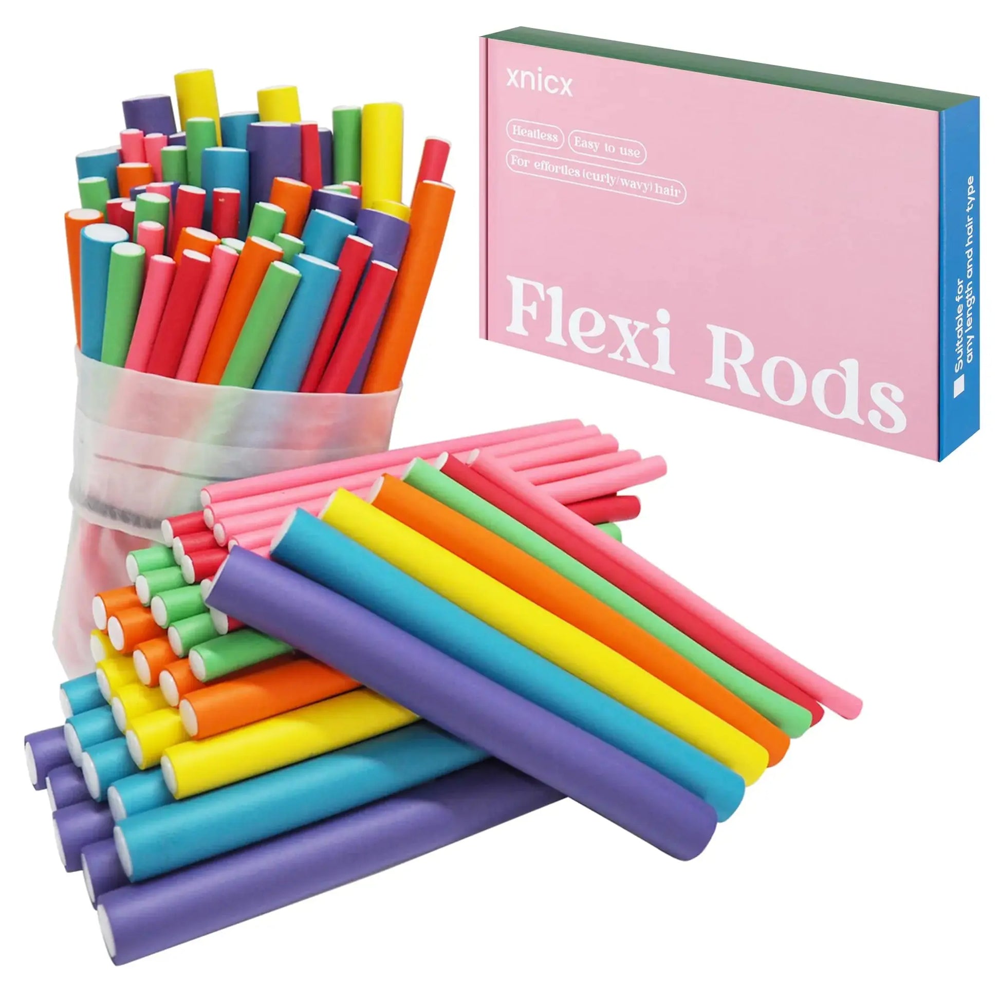 47 PCS 7'' Hair Curlers Rollers Flexi Rods Set – Heatless Foam Curling Rods for Long, Medium, and Short Hair