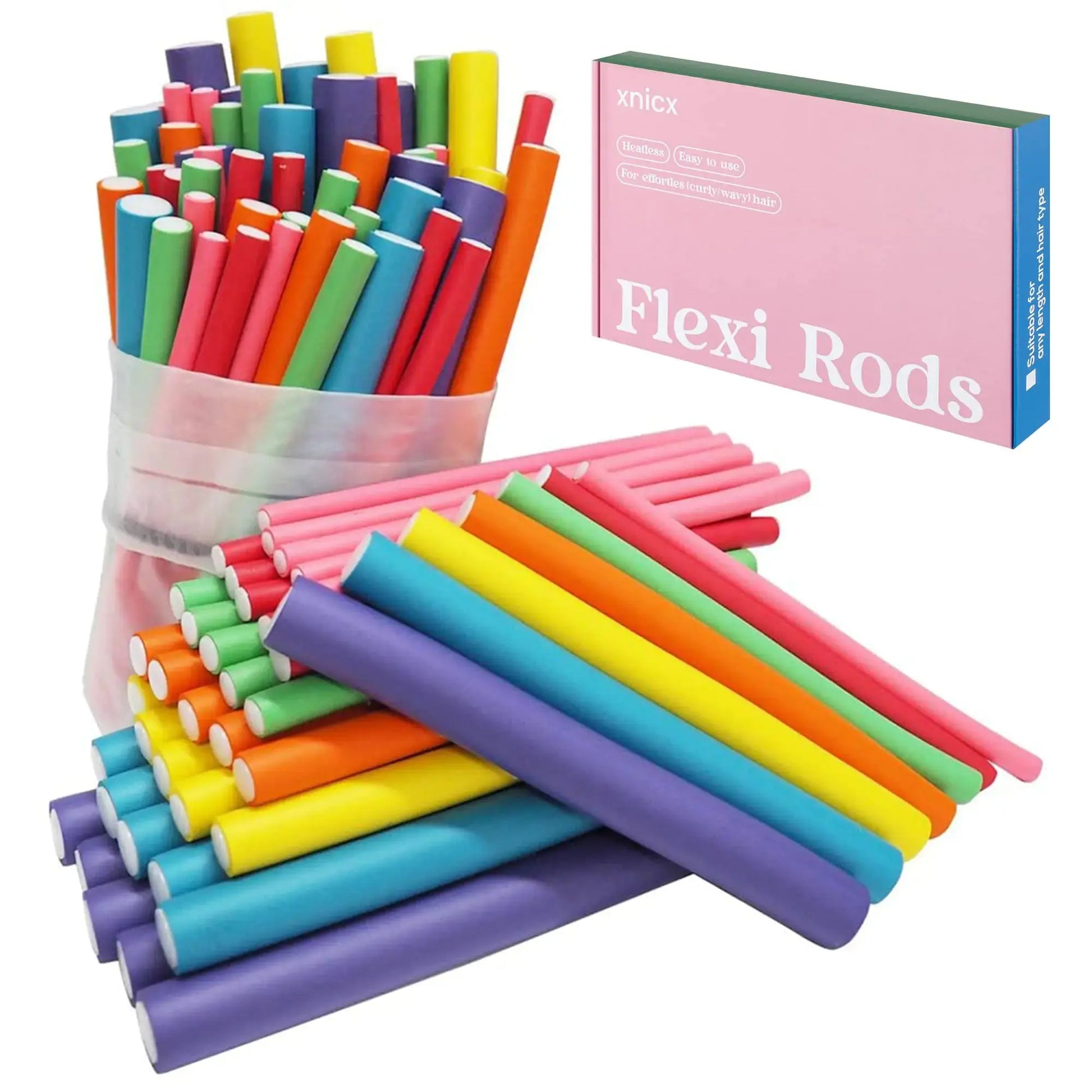 47 PCS 7'' Hair Curlers Rollers Flexi Rods Set – Heatless Foam Curling Rods for Long, Medium, and Short Hair