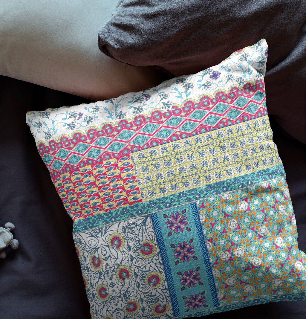 20" X 20" Yellow Zippered Patchwork Indoor Outdoor Throw Pillow Cover & Insert