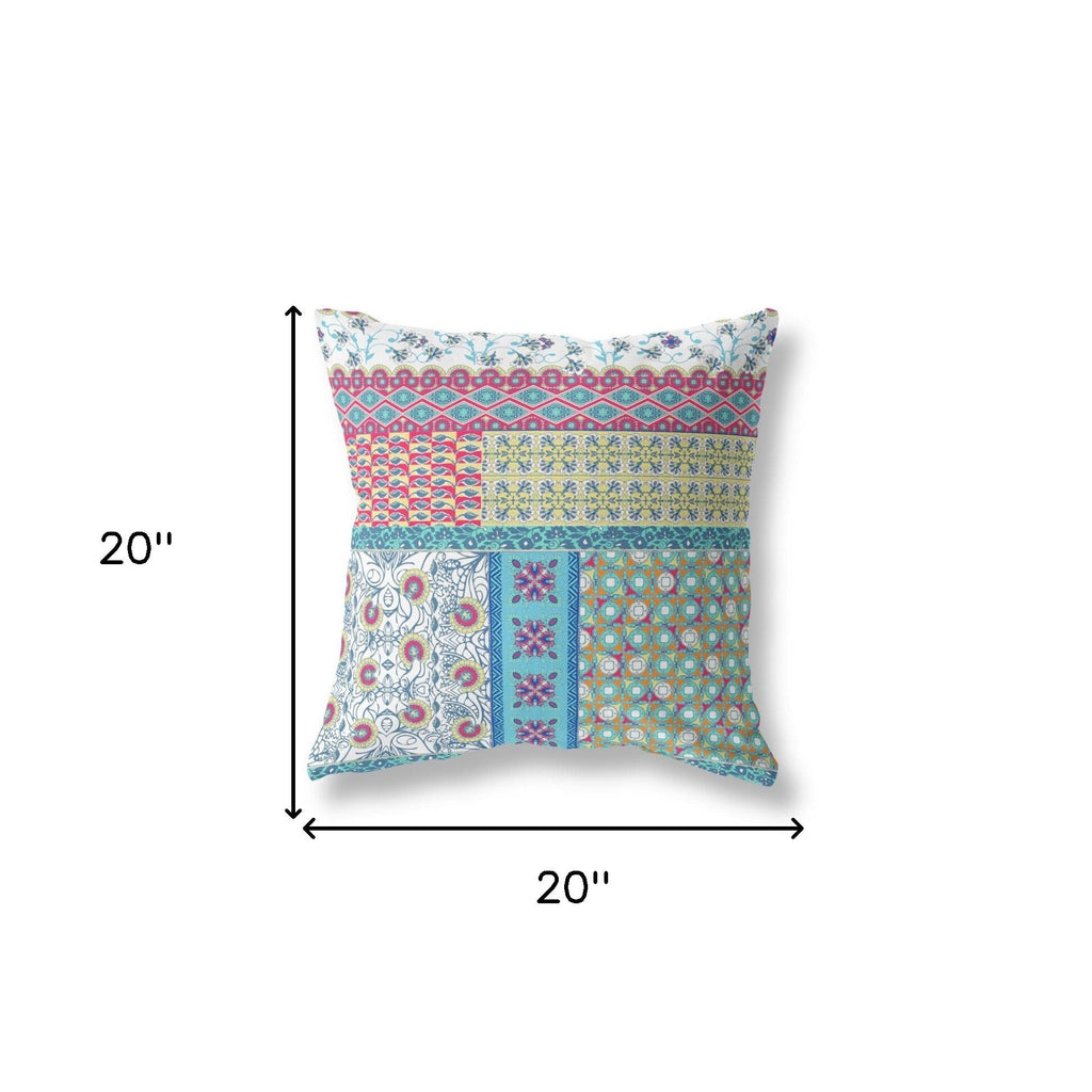 20" X 20" Yellow Zippered Patchwork Indoor Outdoor Throw Pillow Cover & Insert