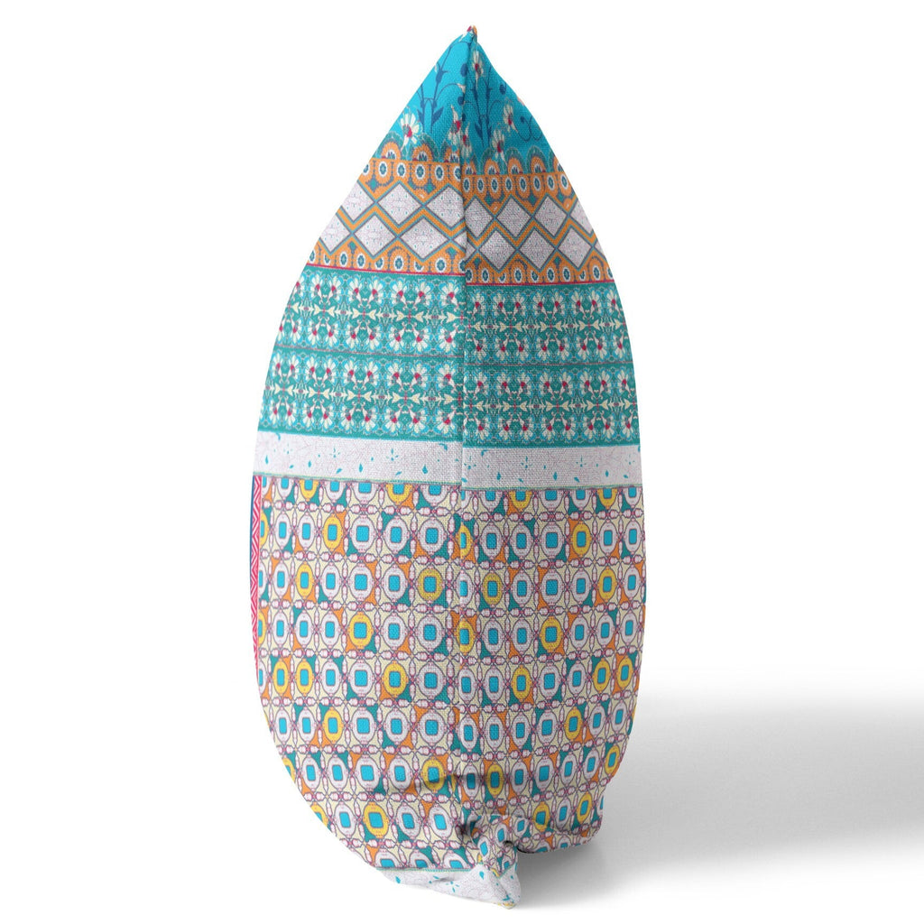 20" X 20" Turquoise Zippered Patchwork Indoor Outdoor Throw Pillow Cover & Insert