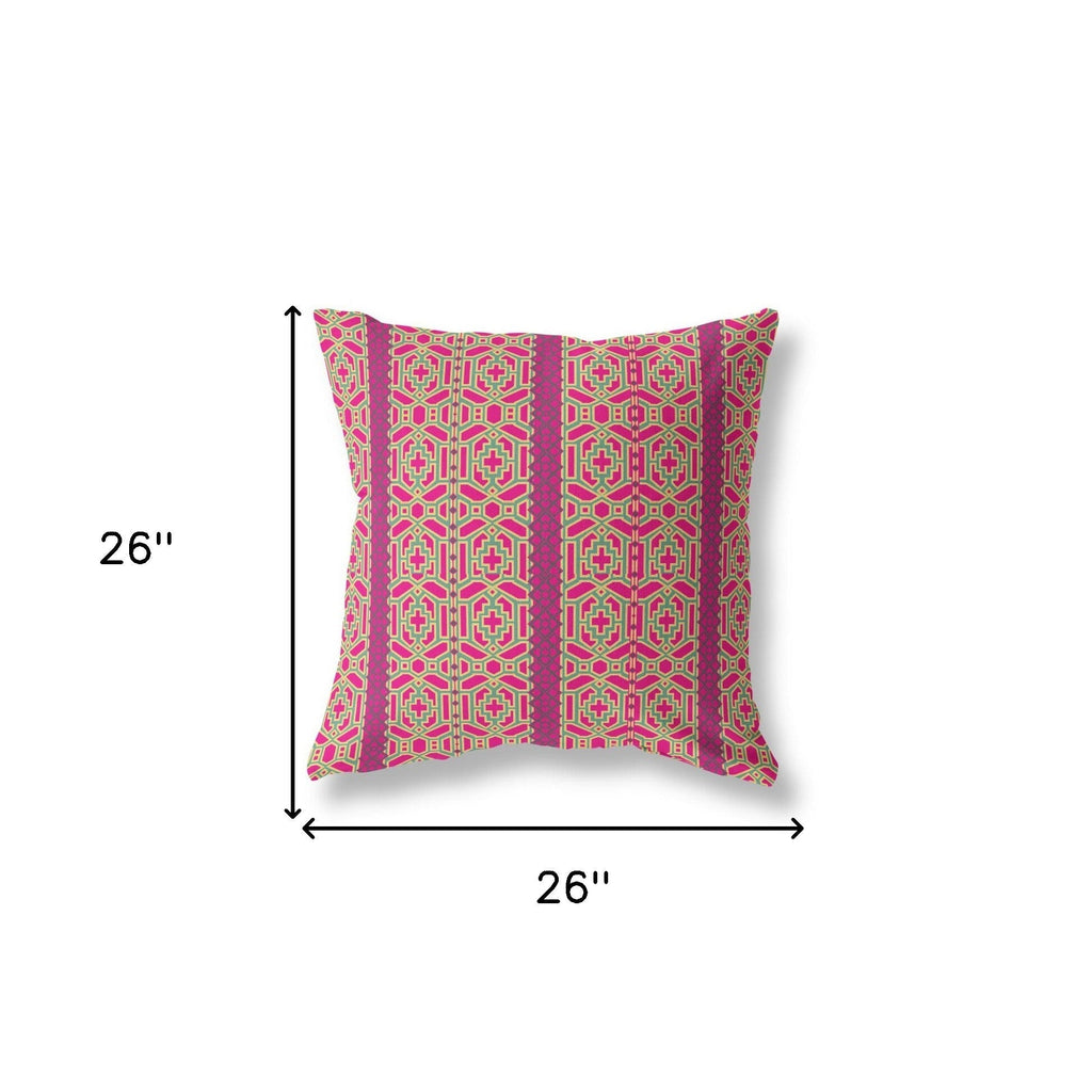 26" X 26" Pink And Green Broadcloth Floral Throw Pillow