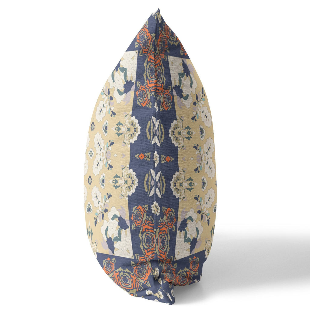 20" X 20" Blue Yellow Broadcloth Floral Throw Pillow