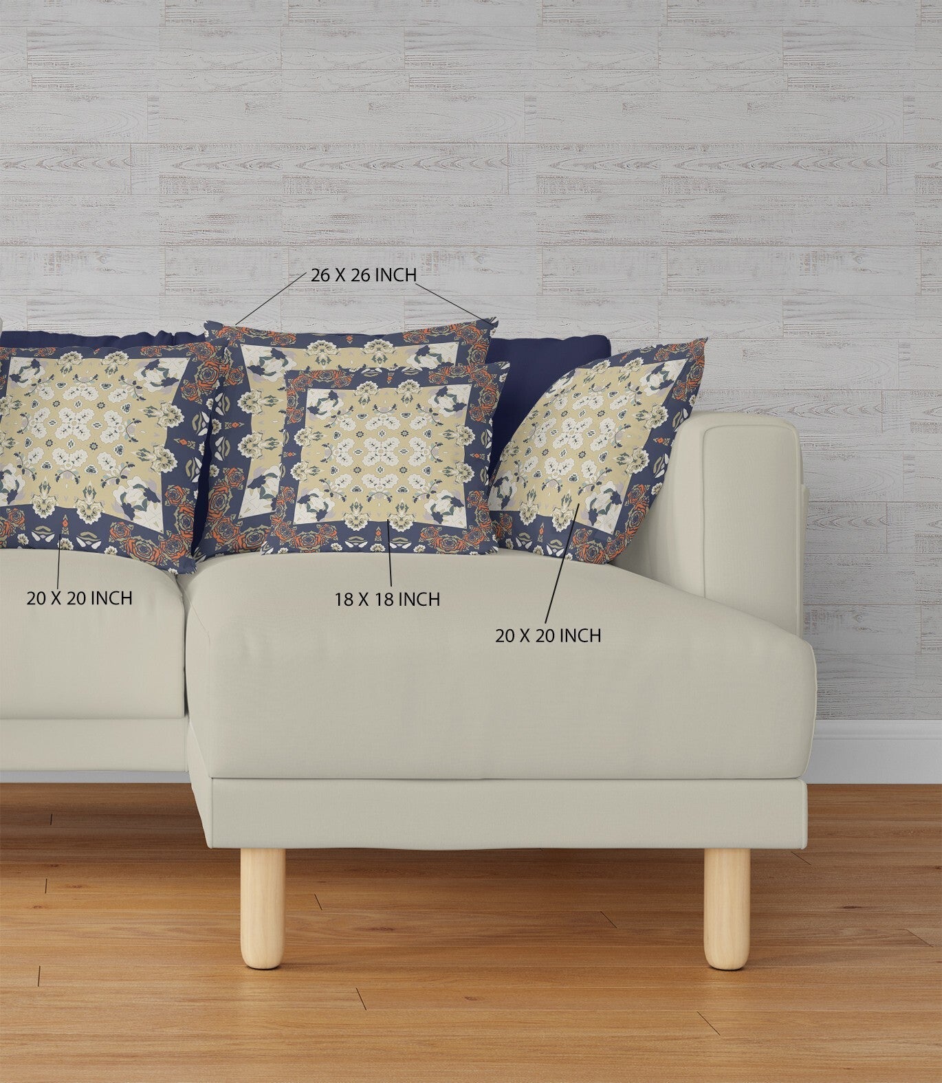 20" X 20" Blue Yellow Broadcloth Floral Throw Pillow