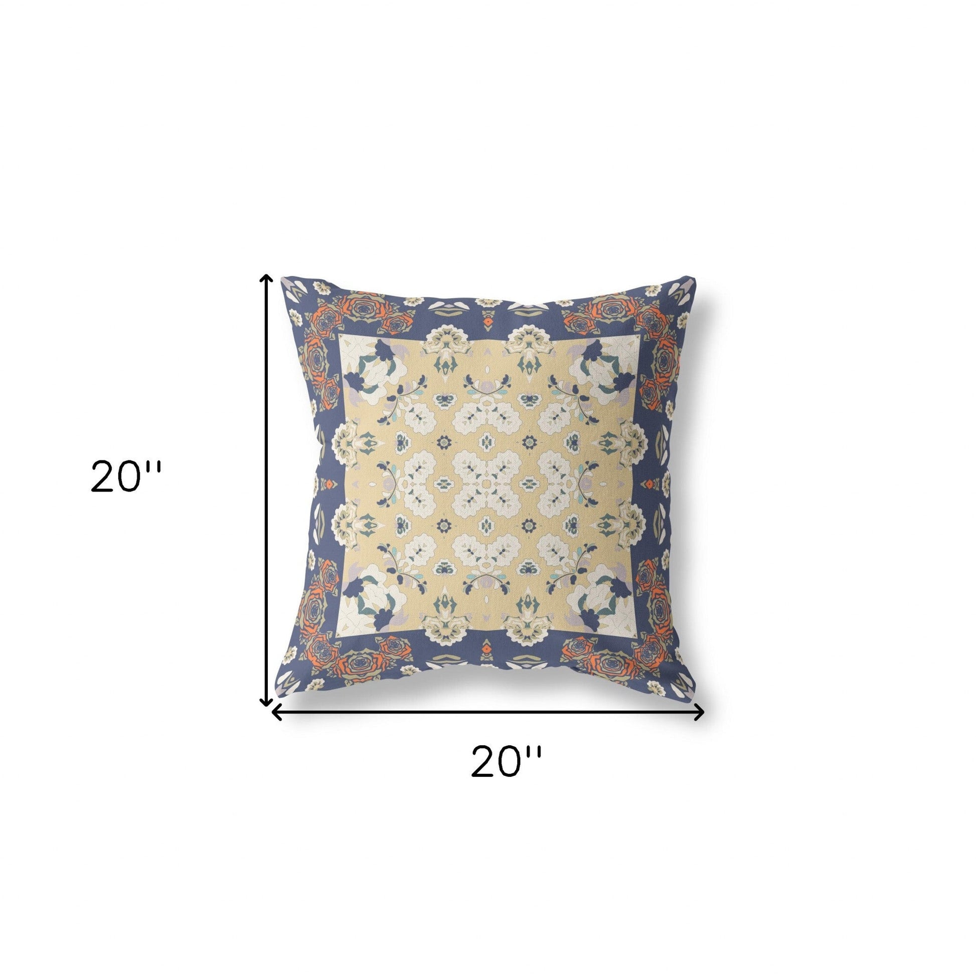 20" X 20" Blue Yellow Broadcloth Floral Throw Pillow