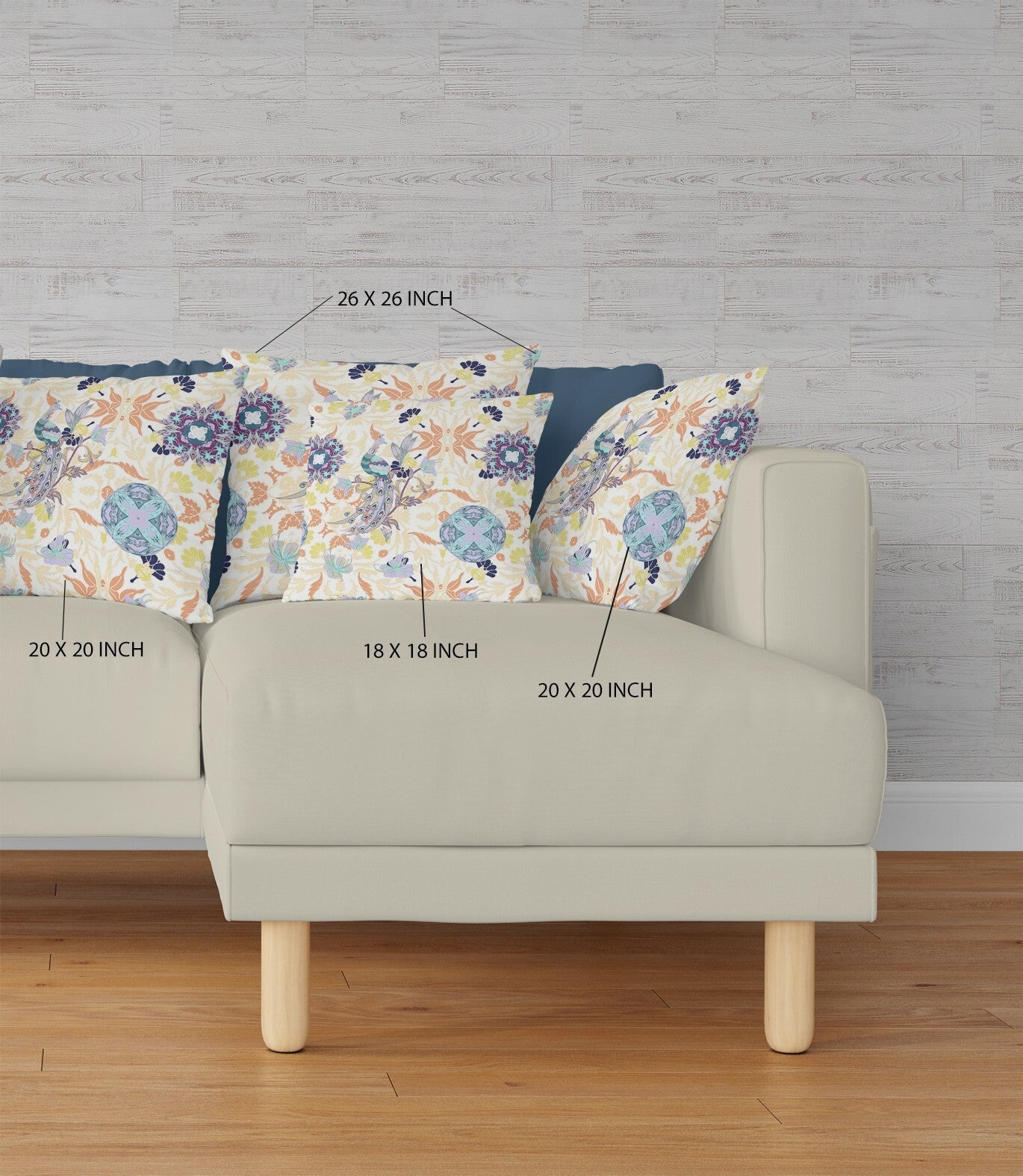 20" X 20" Off White And Orange Broadcloth Floral Throw Pillow