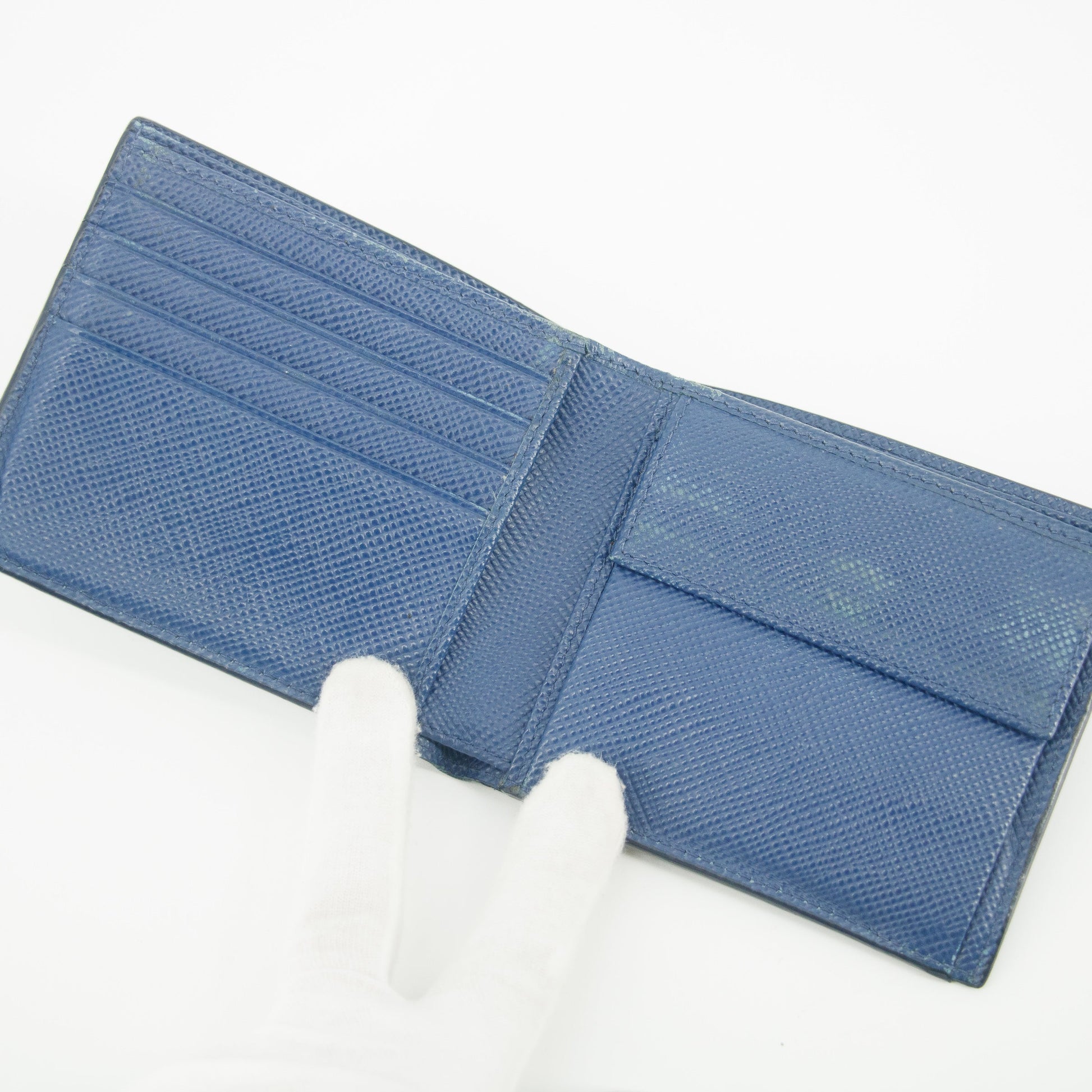Prada Saffiano Leather Blue Mens Bifold Wallet #4721