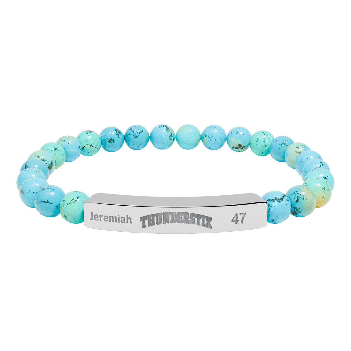 Natural Stone Stretch Bar Bracelet (Engraving - Thundersticks) Personalization Avail (Player Name and #)