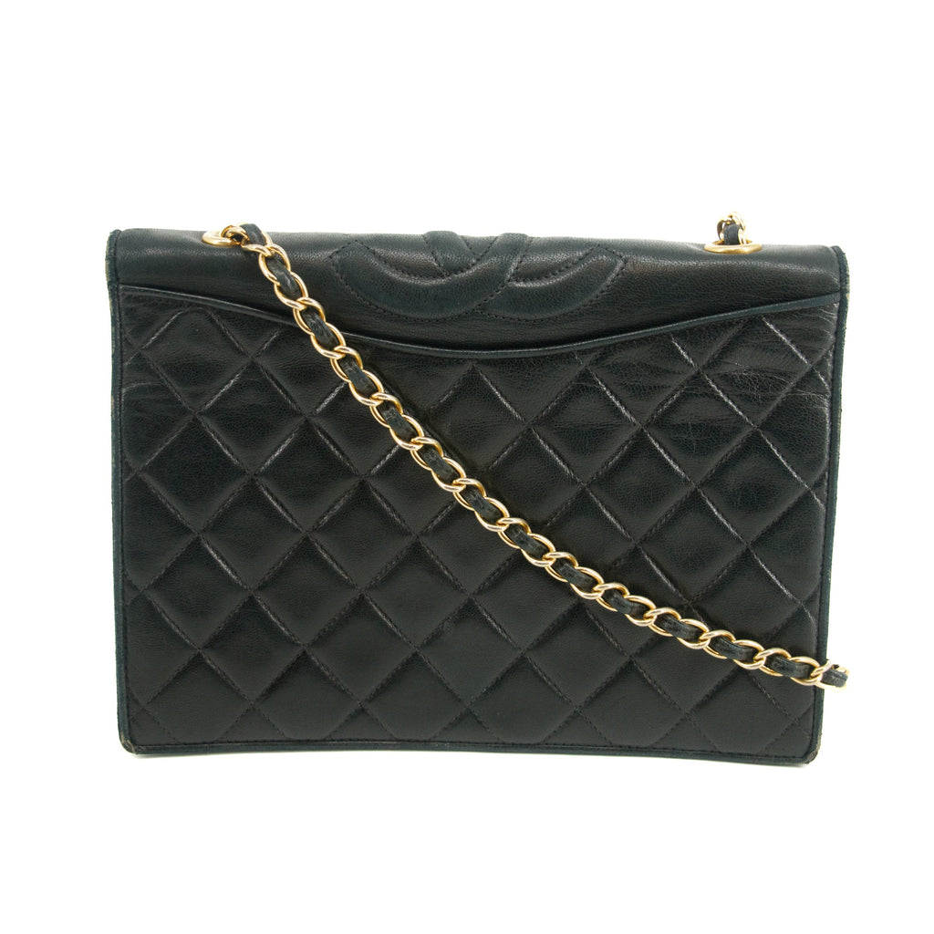 Chanel Black Lambskin Quilted Top Logo Shoulder Bag #4732