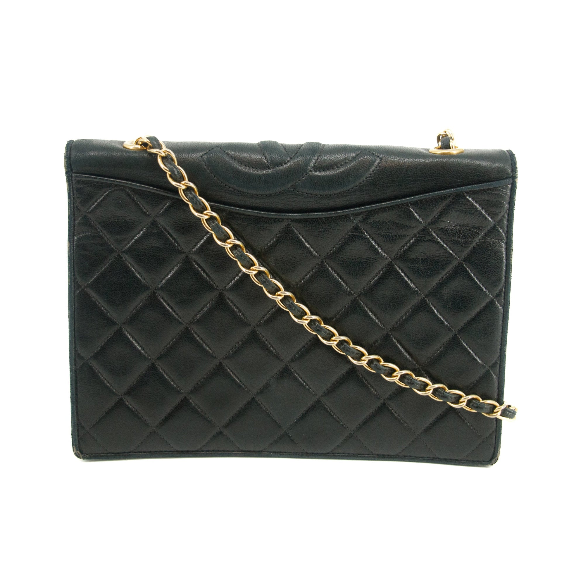 Chanel Black Lambskin Quilted Top Logo Shoulder Bag #4732