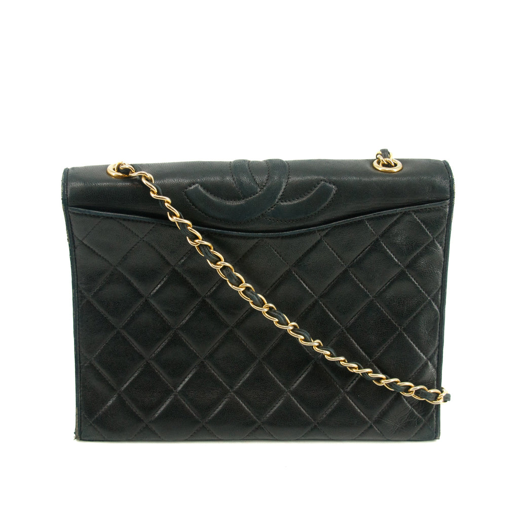 Chanel Black Lambskin Quilted Top Logo Shoulder Bag #4732