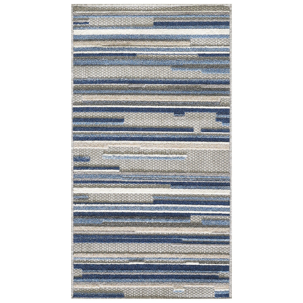 3' X 5' Blue Abstract Stain Resistant Indoor Outdoor Area Rug