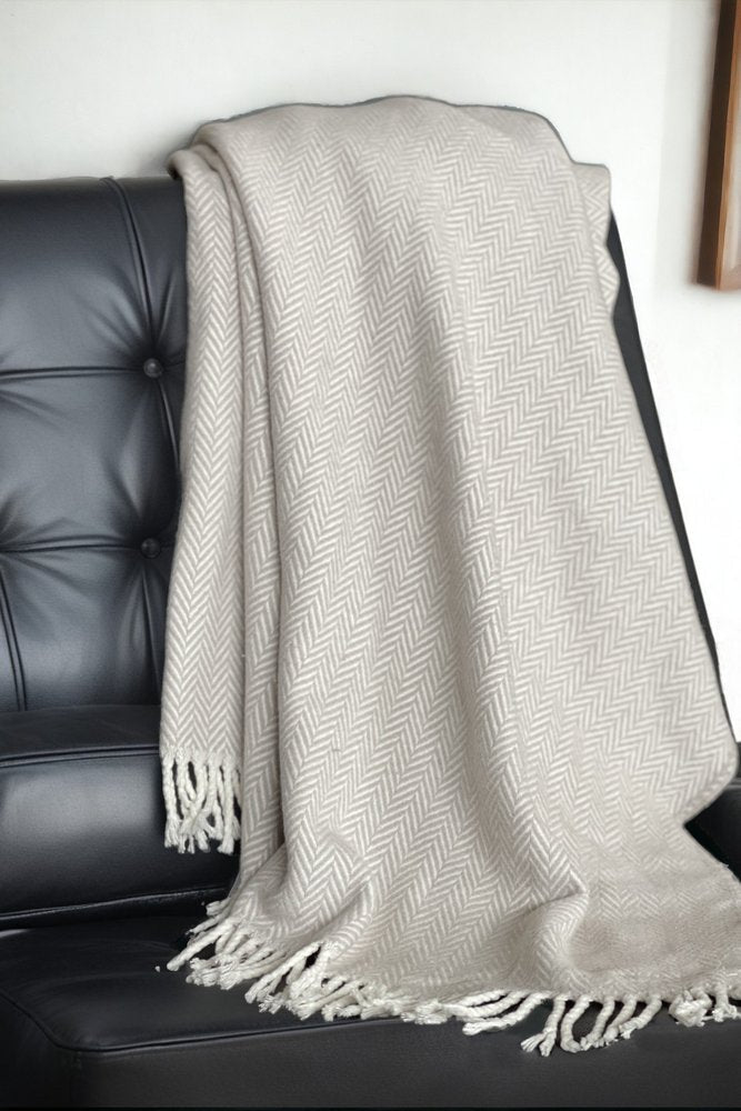 70" X 55" Copper And White Cotton Blend Woven Herringbone Plush Throw Blanket with Tassels