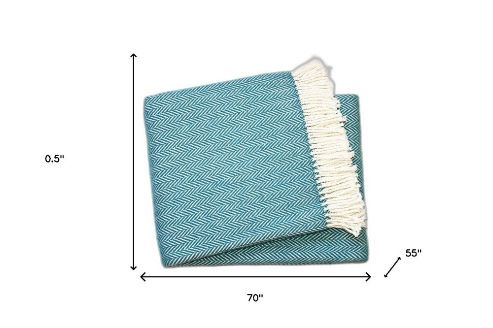 70" X 55" Copper And White Cotton Blend Woven Herringbone Plush Throw Blanket with Tassels