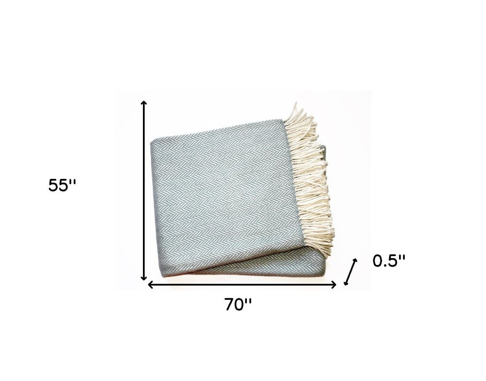 70" X 55" Copper And White Cotton Blend Woven Herringbone Plush Throw Blanket with Tassels