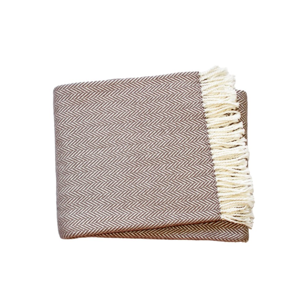 70" X 55" Copper And White Cotton Blend Woven Herringbone Plush Throw Blanket with Tassels