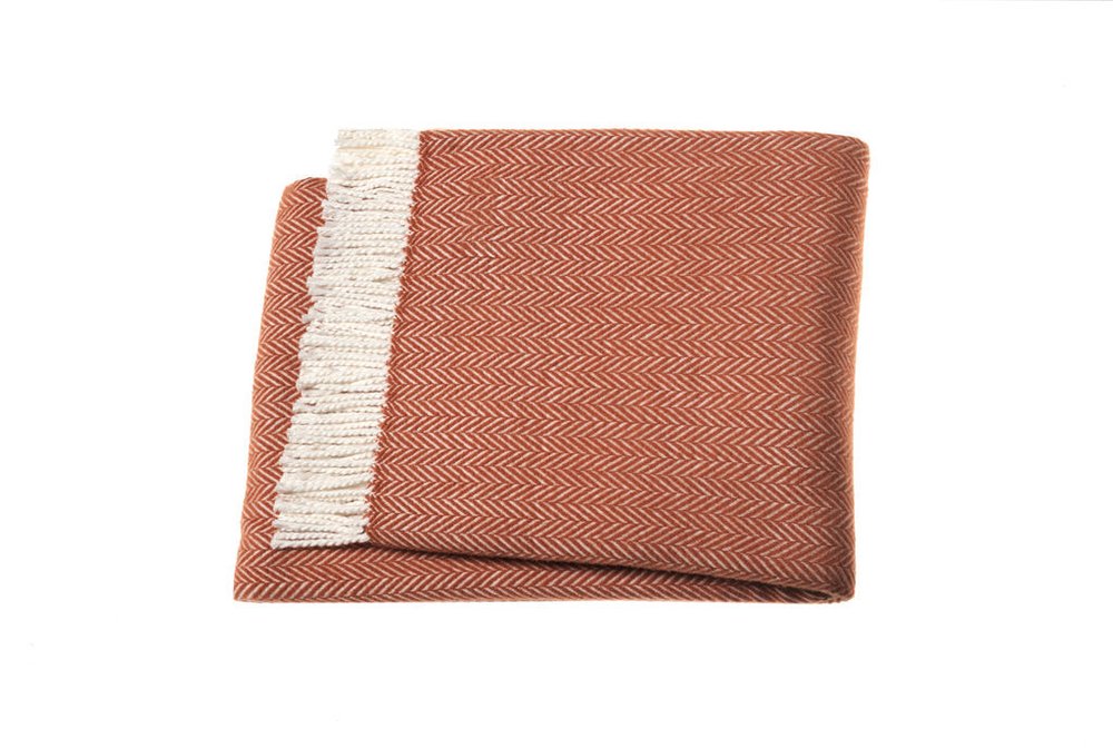 70" X 55" Copper And White Cotton Blend Woven Herringbone Plush Throw Blanket with Tassels