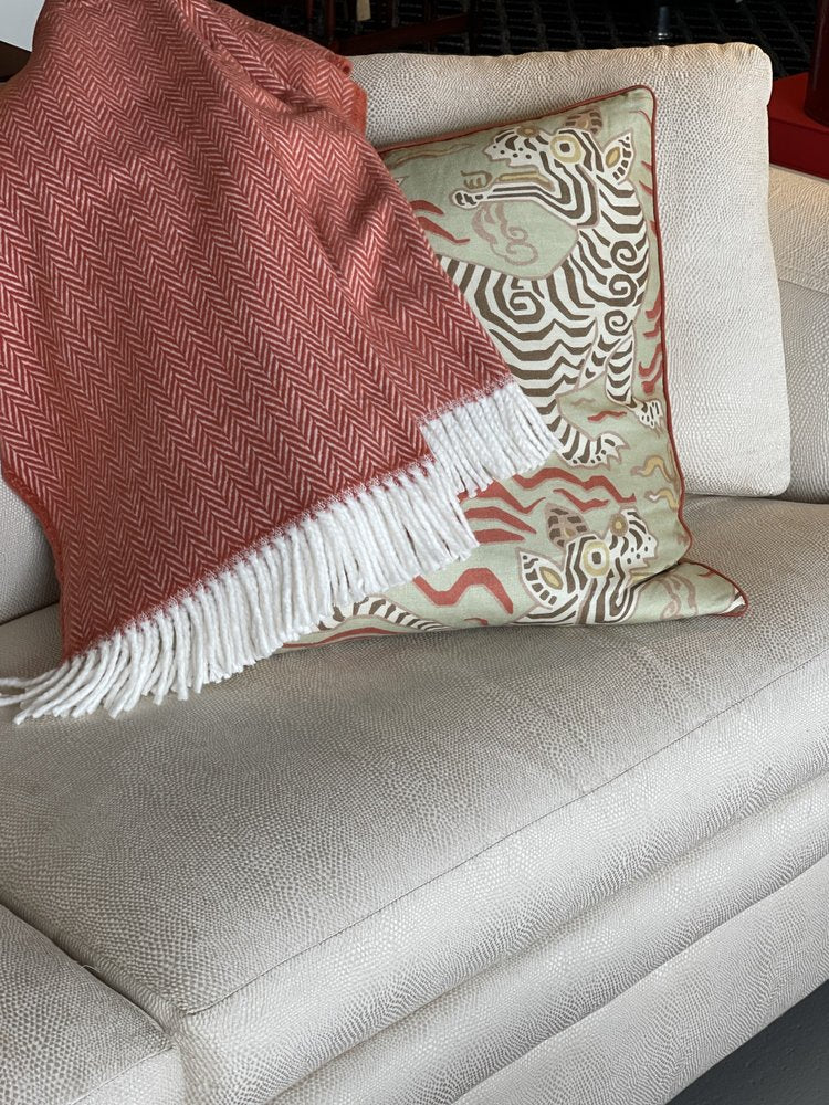 70" X 55" Copper And White Cotton Blend Woven Herringbone Plush Throw Blanket with Tassels