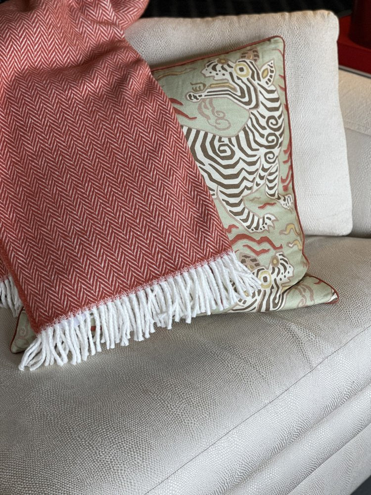 70" X 55" Copper And White Cotton Blend Woven Herringbone Plush Throw Blanket with Tassels
