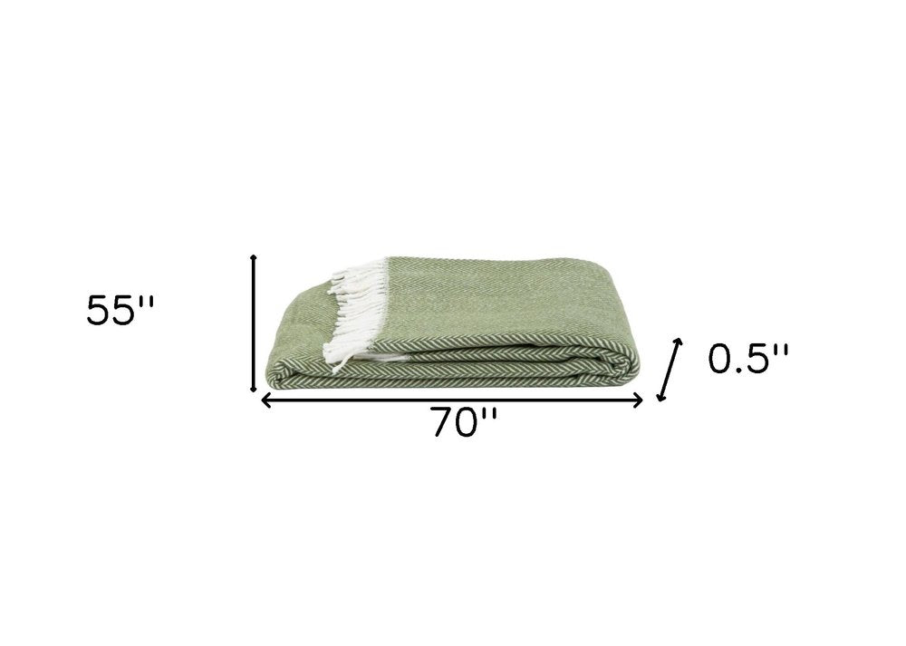 70" X 55" Copper And White Cotton Blend Woven Herringbone Plush Throw Blanket with Tassels