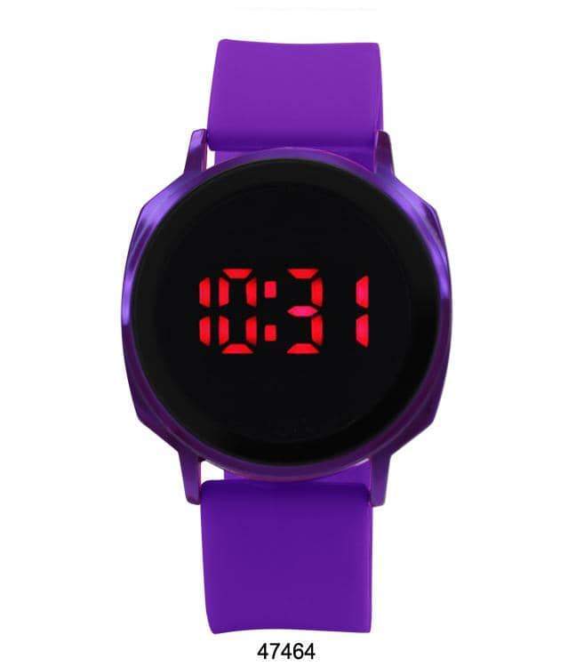 43mm LED Watch Round Mirror Face Red Digits Rubber Band