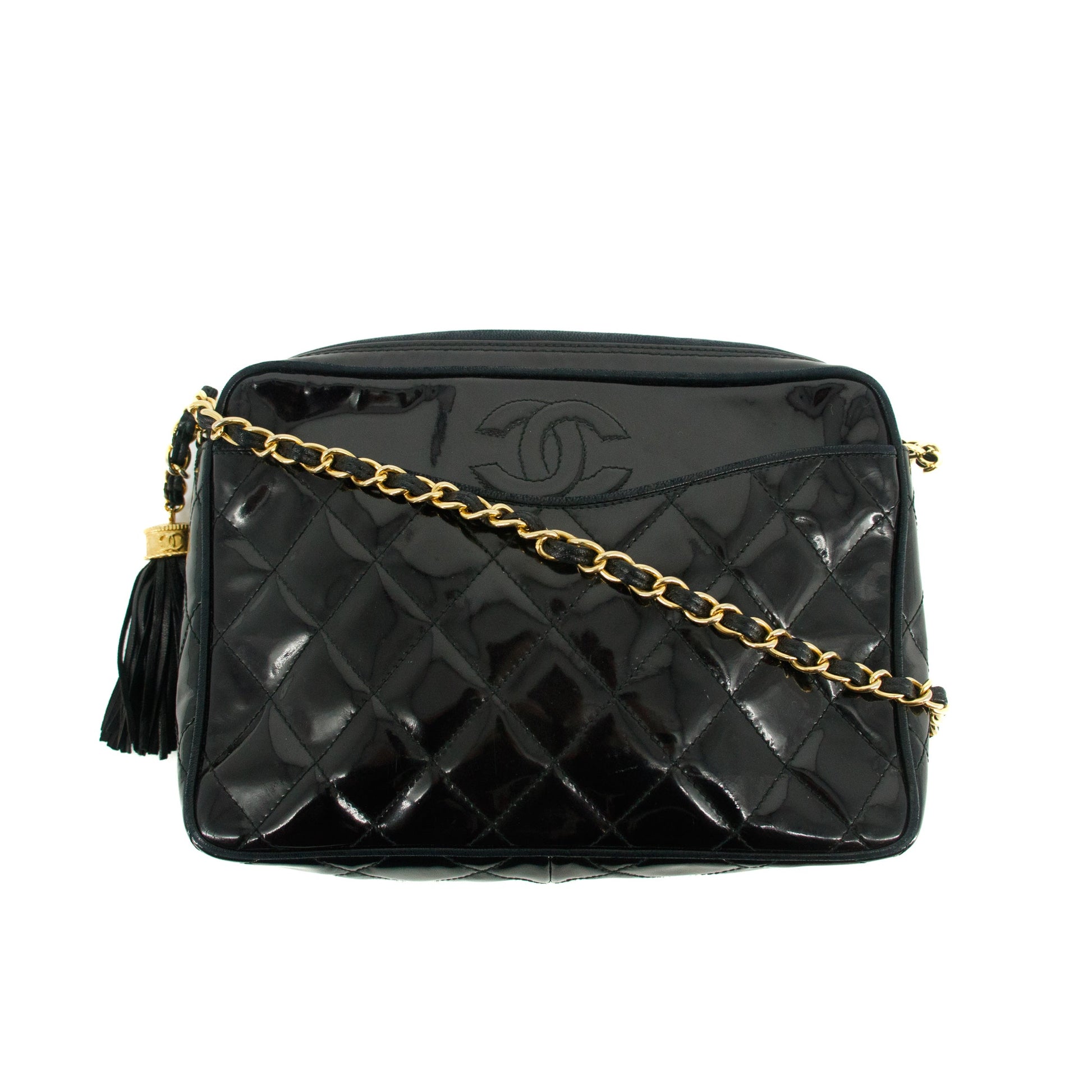 Chanel Matelasse Patent Leather Black Tassel Shoulder Bag #4750