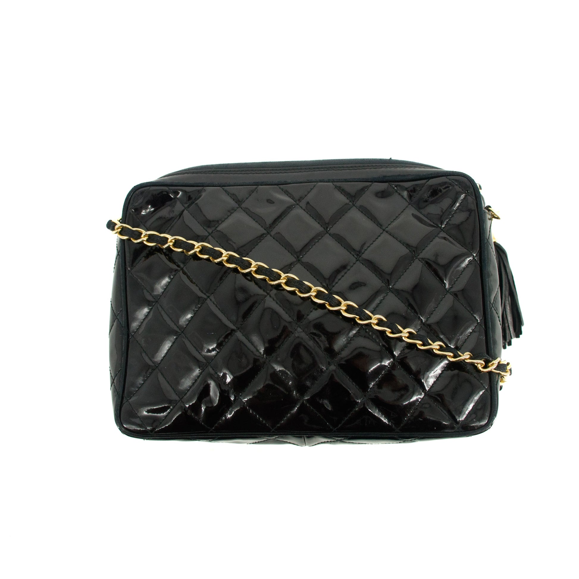 Chanel Matelasse Patent Leather Black Tassel Shoulder Bag #4750