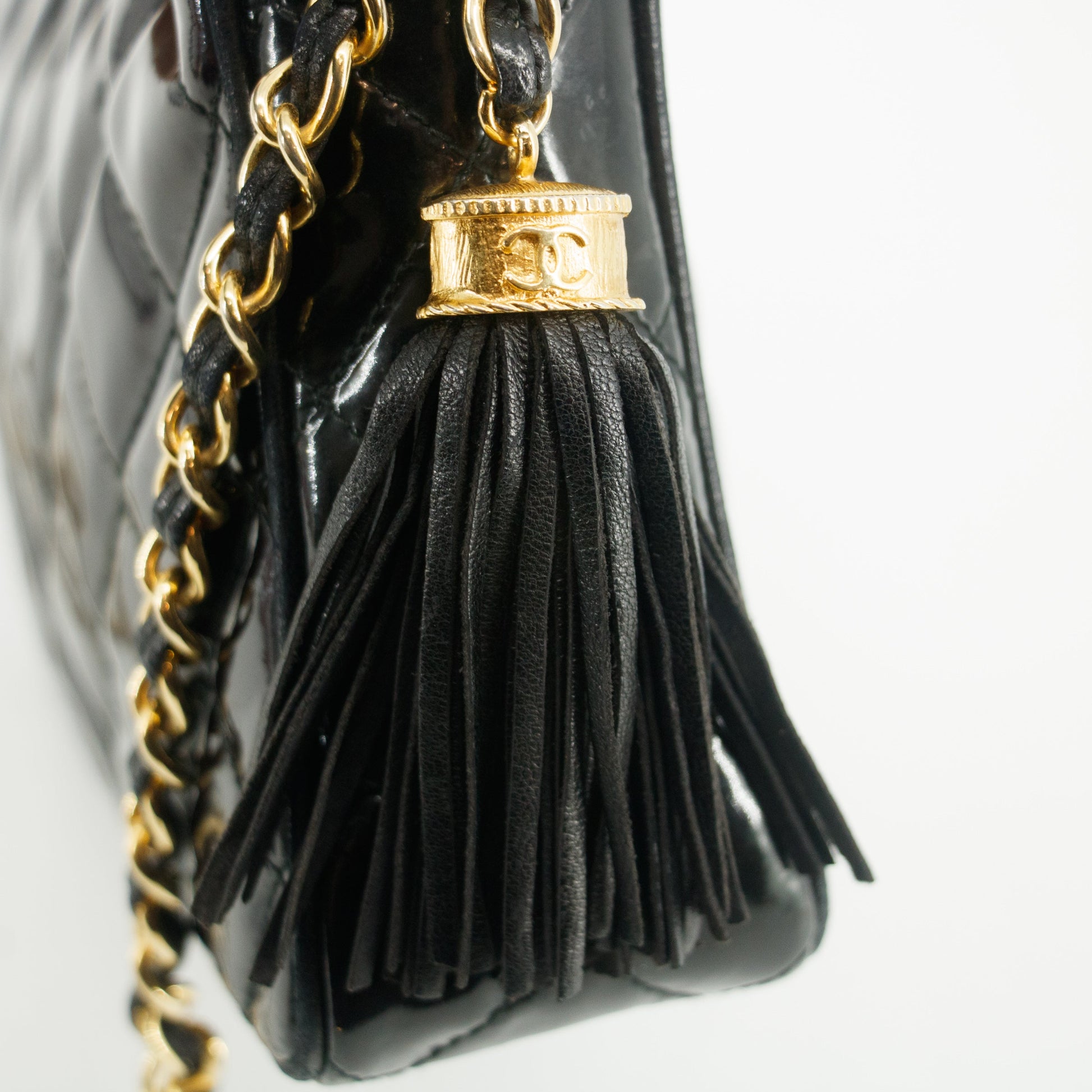 Chanel Matelasse Patent Leather Black Tassel Shoulder Bag #4750