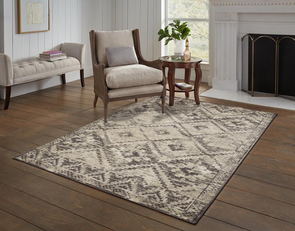 8' Gray Round Abstract Area Rug