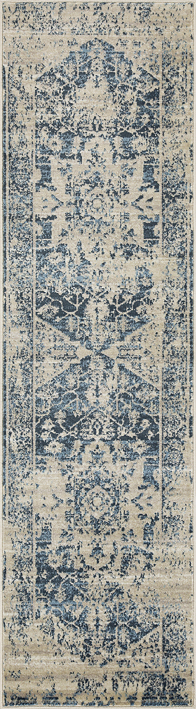 8' Ivory and Blue Oriental Distressed Round Rug