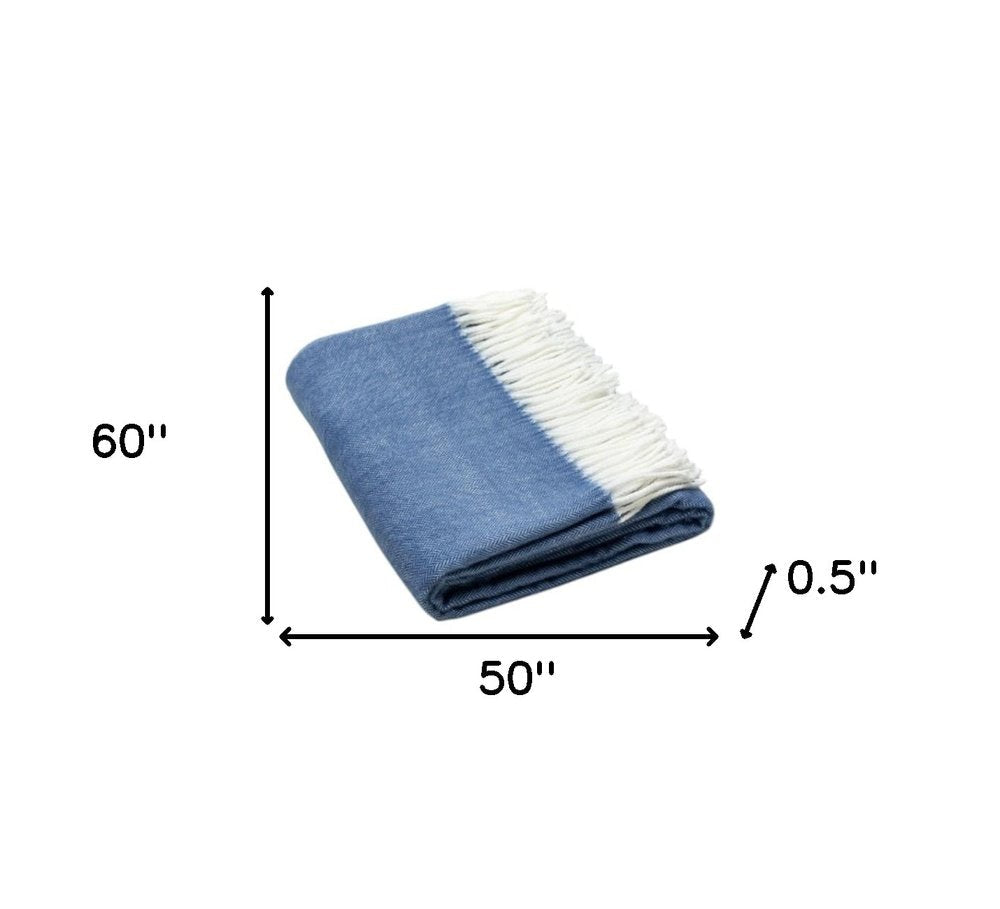50" X 60" Denim Blue Woven Herringbone Plush Throw Blanket