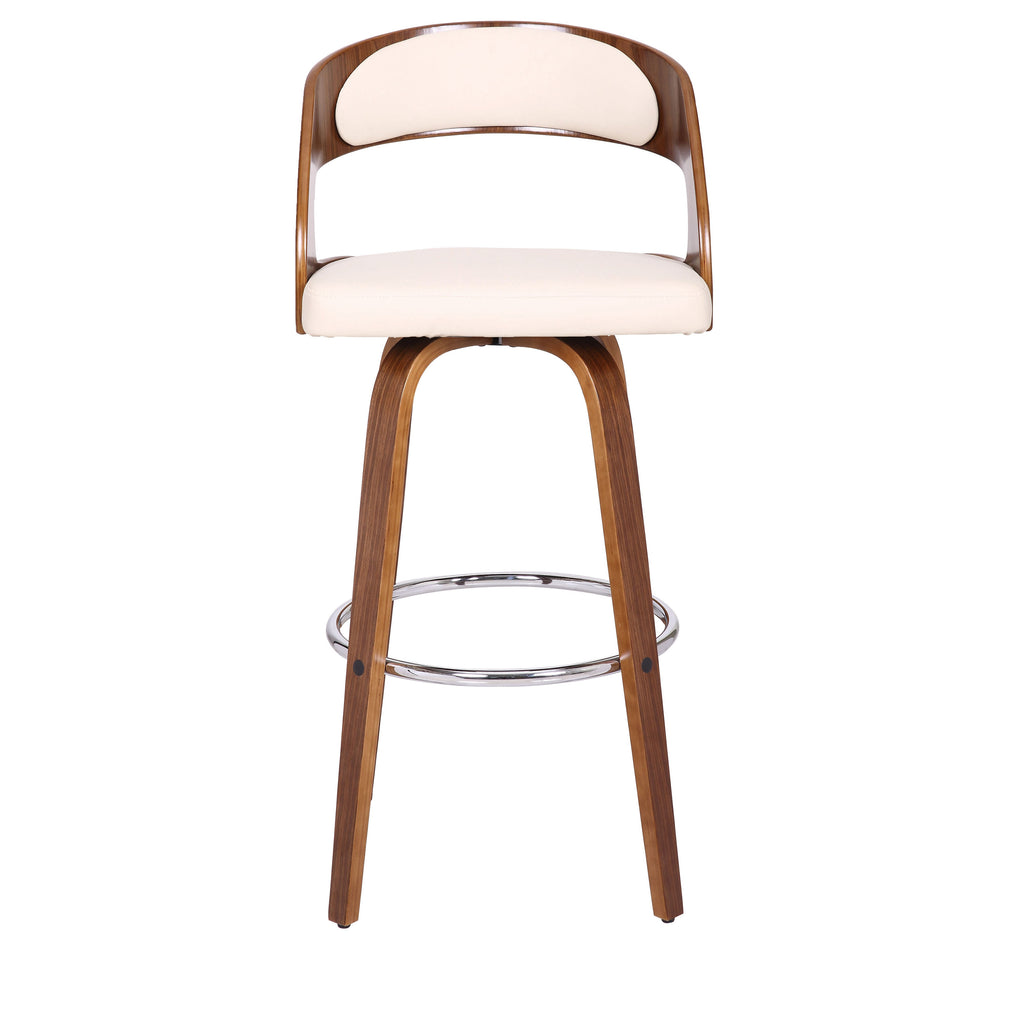 30" Cream and Brown Fabric and Iron Low Back Bar Height Swivel Bar Chair