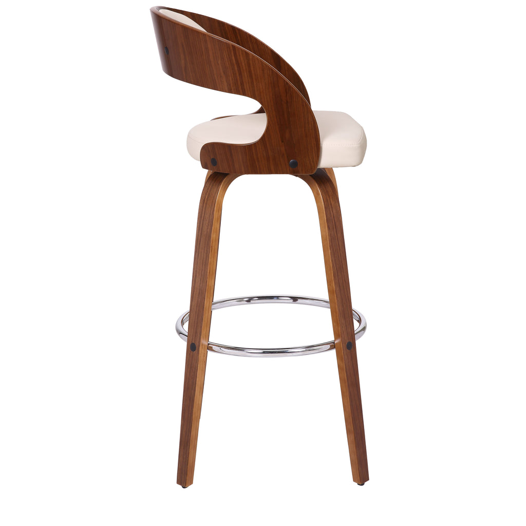 30" Cream and Brown Fabric and Iron Low Back Bar Height Swivel Bar Chair