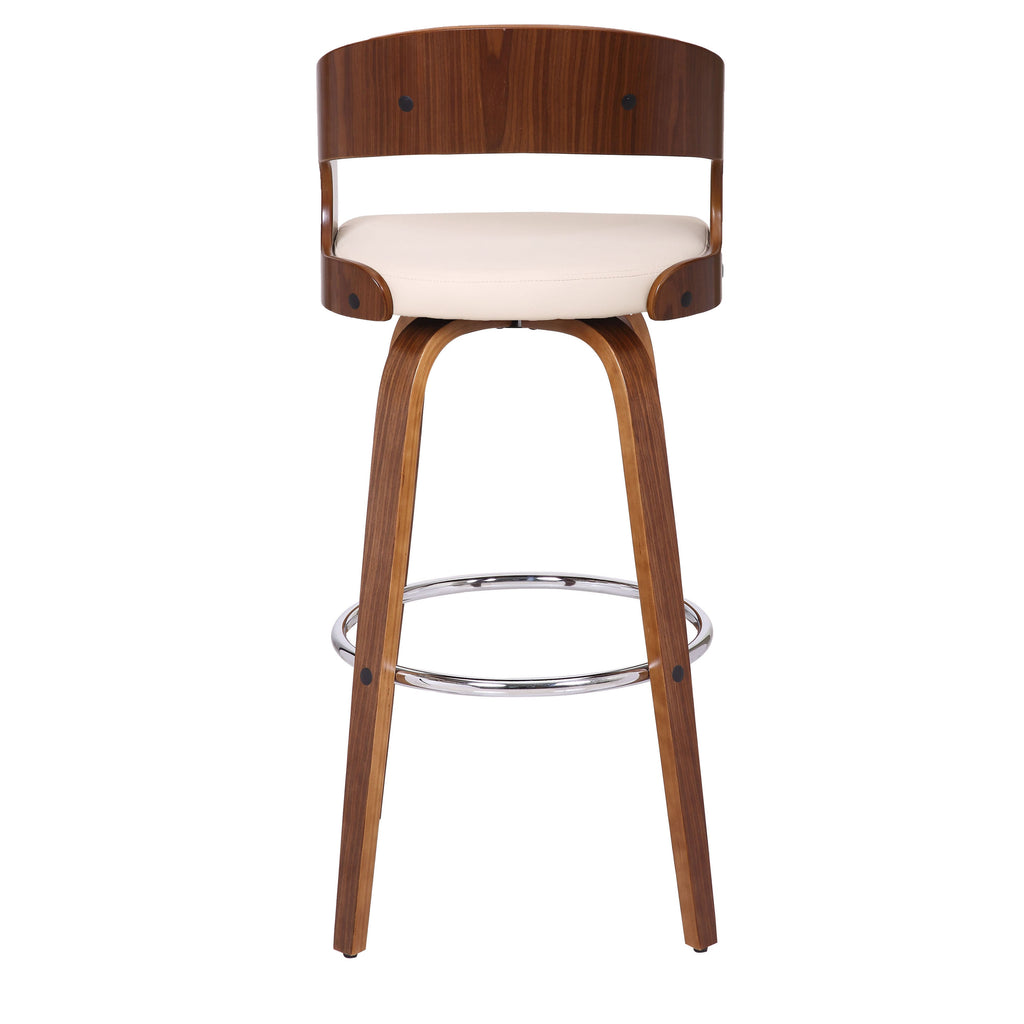 30" Cream and Brown Fabric and Iron Low Back Bar Height Swivel Bar Chair