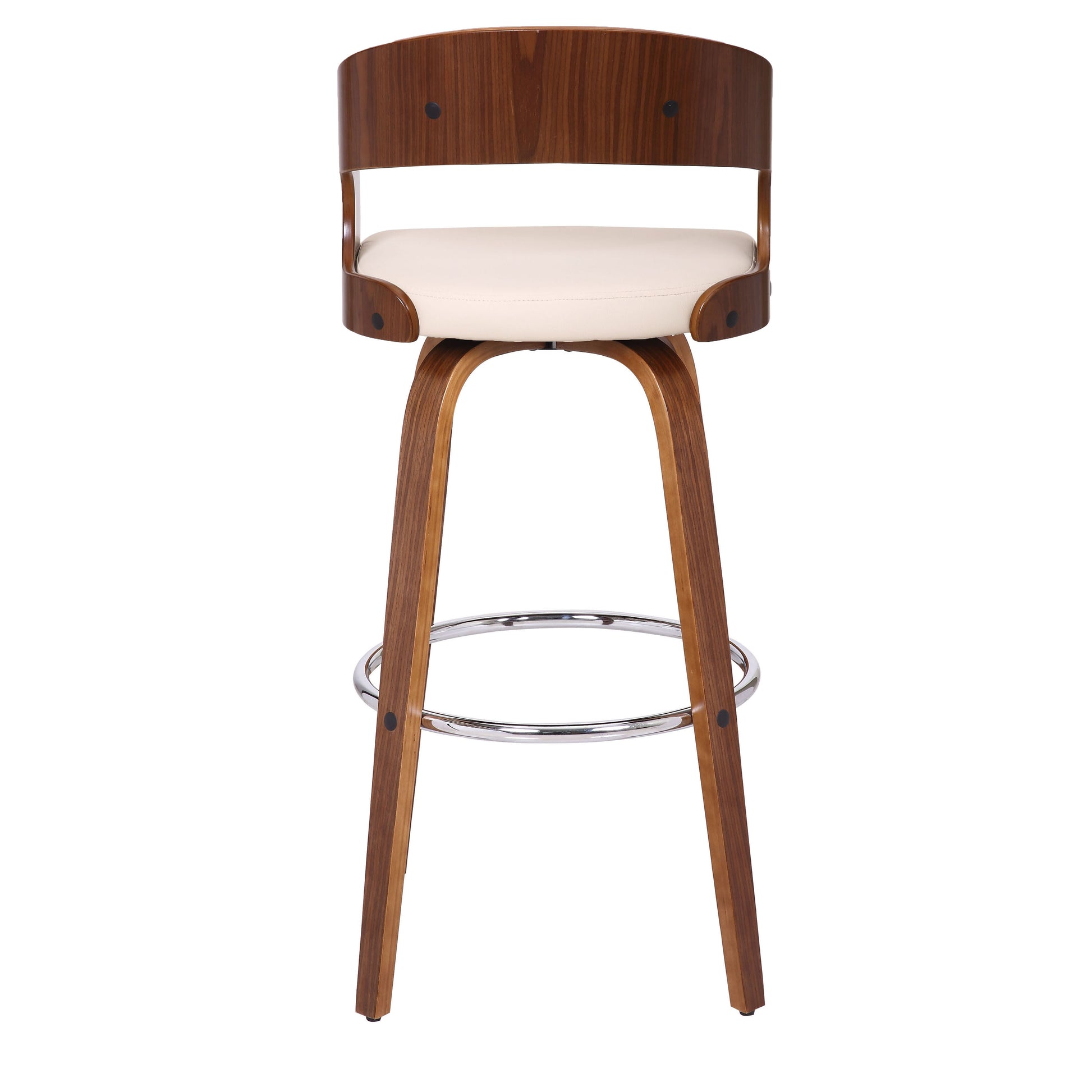 30" Cream and Brown Fabric and Iron Low Back Bar Height Swivel Bar Chair