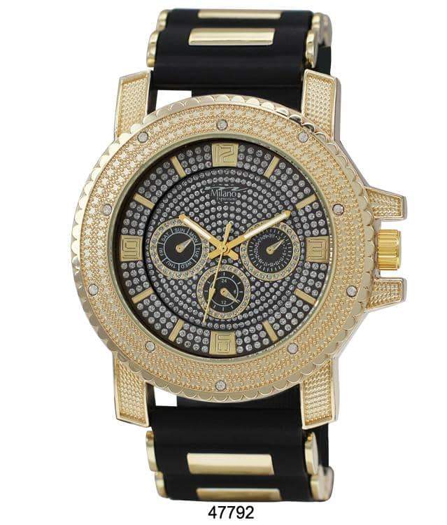 53mm Iced Out Men Bullet Band Watch Black Gold Bezel