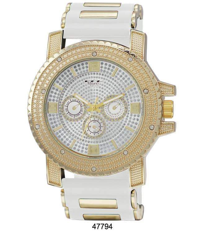 53MM Iced Out Bullet Band Watch Gold Crystal Detail