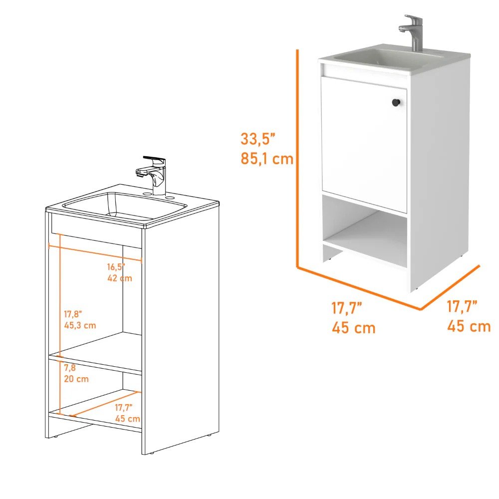 18" White Wood Freestanding Single Door Bathroom Vanity With Sink