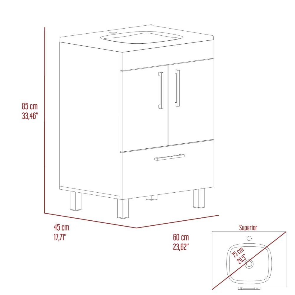 24" White Wood Freestanding Double Door Bathroom Vanity With Sink