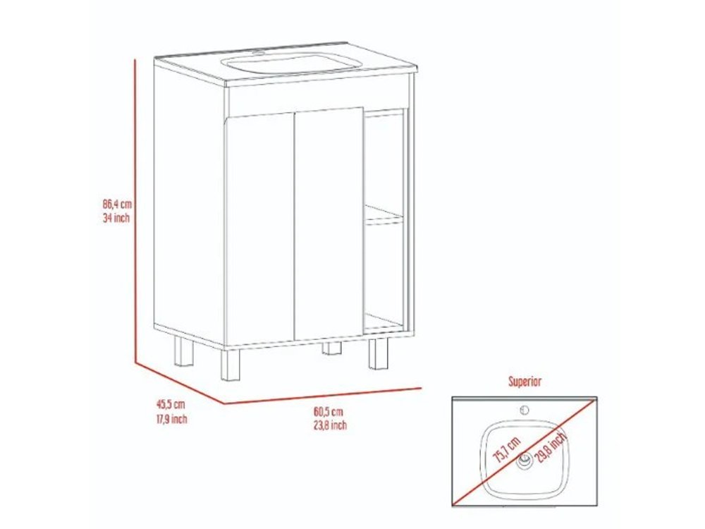 24" White Wood Freestanding Double Door Bathroom Vanity With Sink