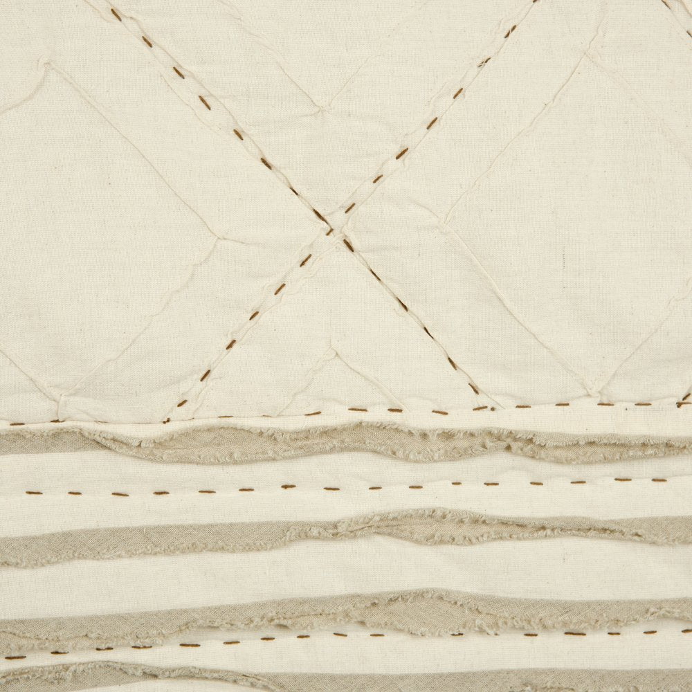 Ivory Geometric King Kantha Stitch Quilt With Shams