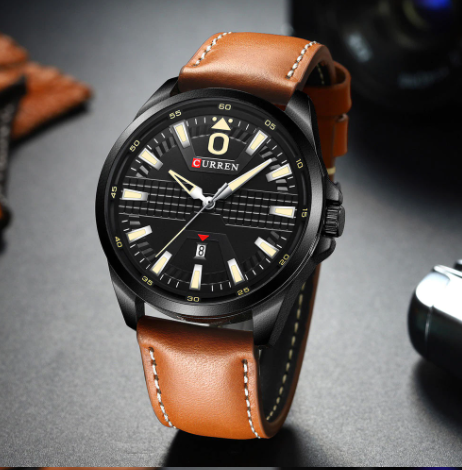 47mm Chronograph Leather Watch With Date Brown Strap