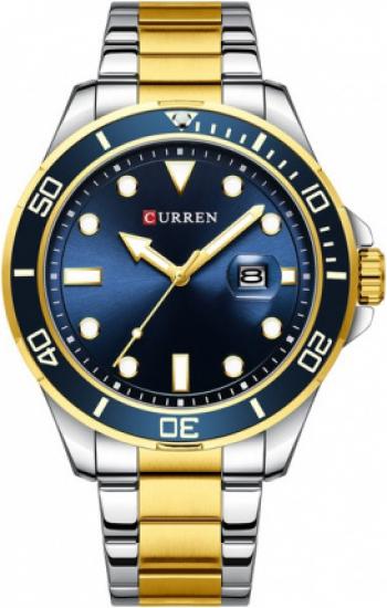 47mm Men Stainless Steel Watch Blue Dial Two Tone CZ Luxury