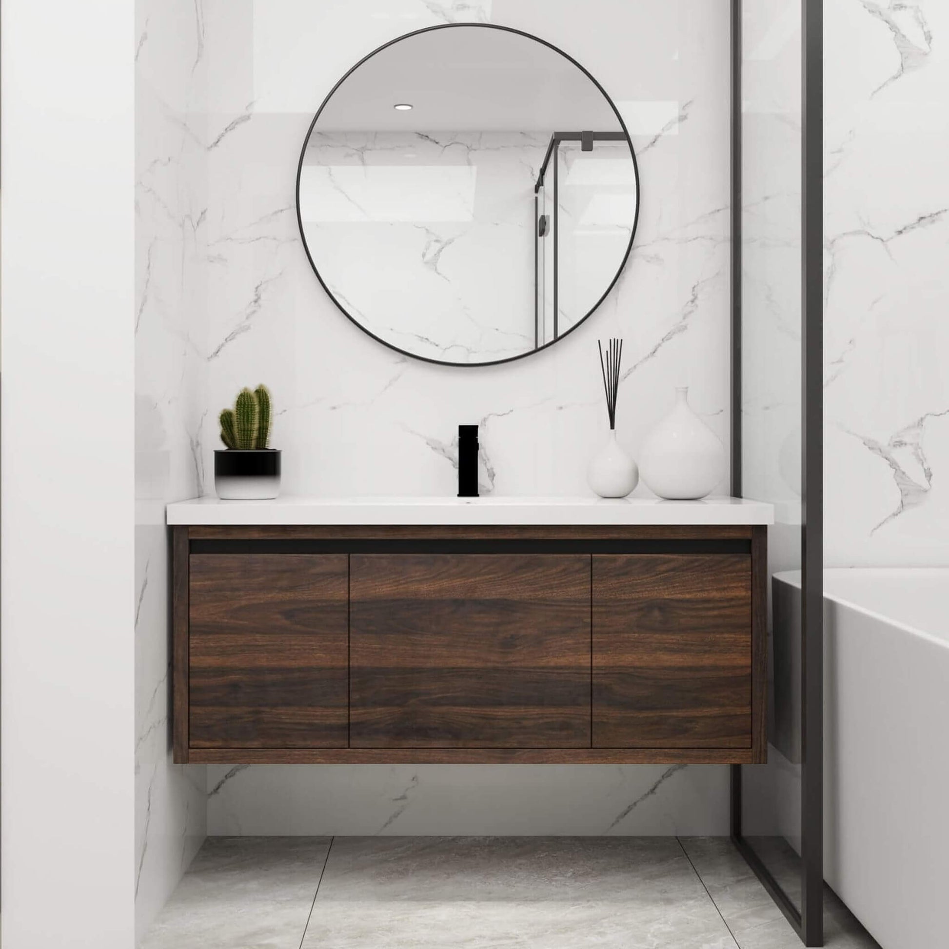 Nuvia Floating Bathroom Vanity With Resin Sink Soft Close Doors (SAK82560)