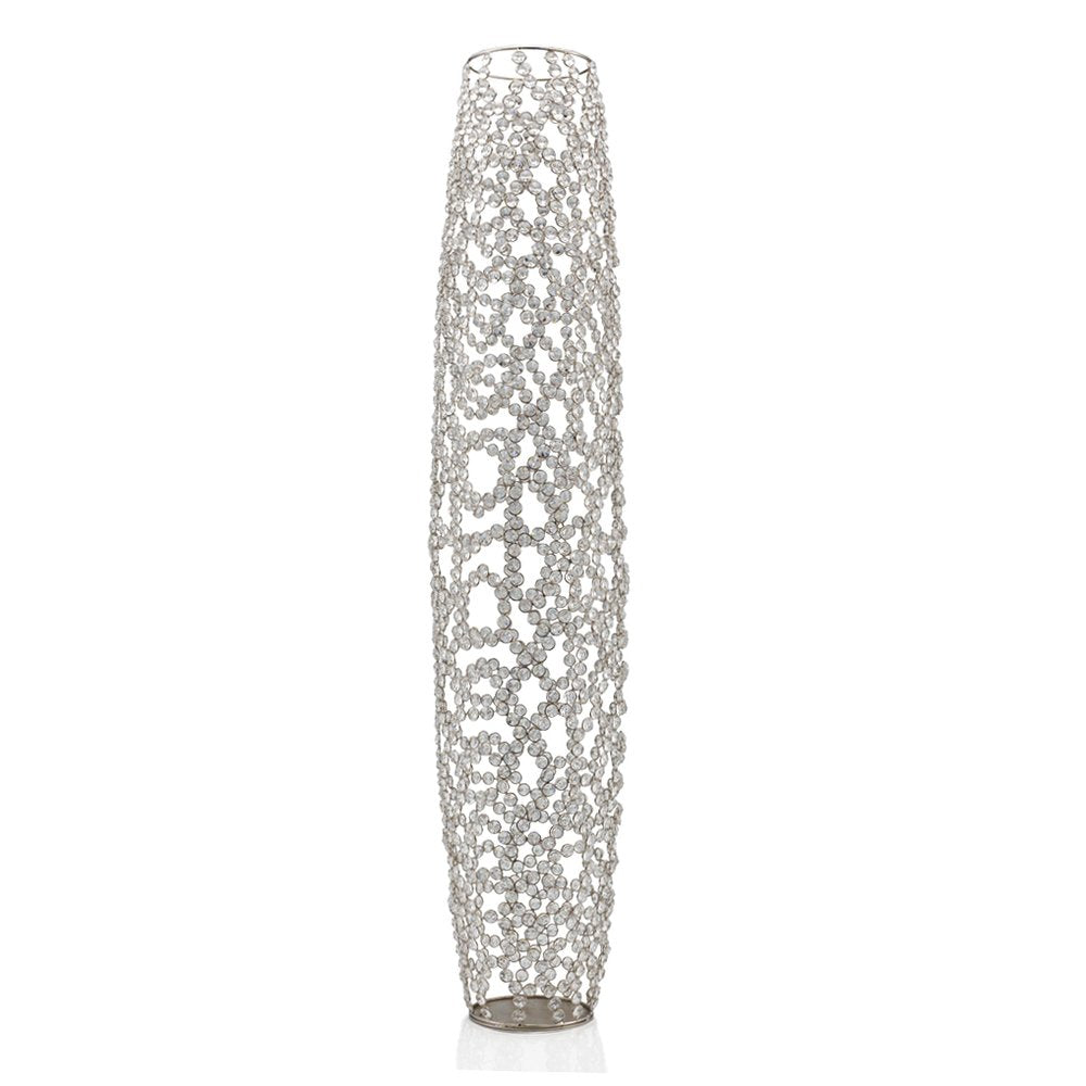 47" Silver Oval Crystal Glass Floor Vase With Faux Crystals