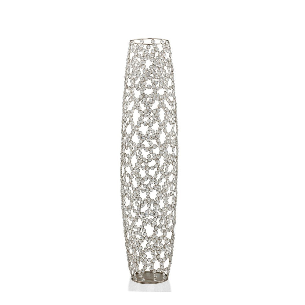 47" Silver Oval Crystal Glass Floor Vase With Faux Crystals