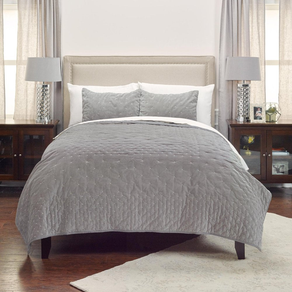 Gray Polka Dots Queen Quilt