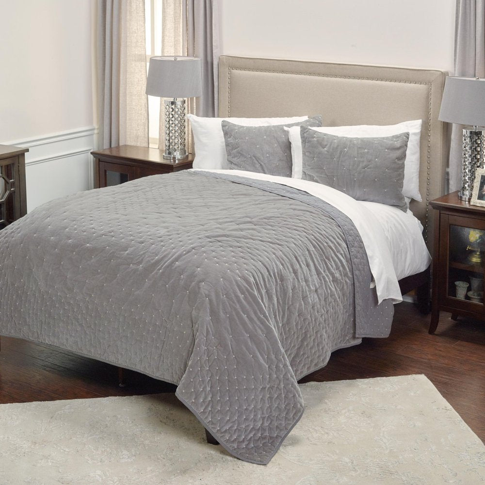 Gray Polka Dots Queen Quilt