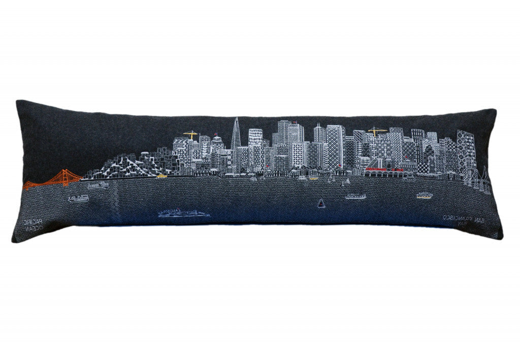 46" Black San Francisco Nighttime Skyline Lumbar Decorative Pillow