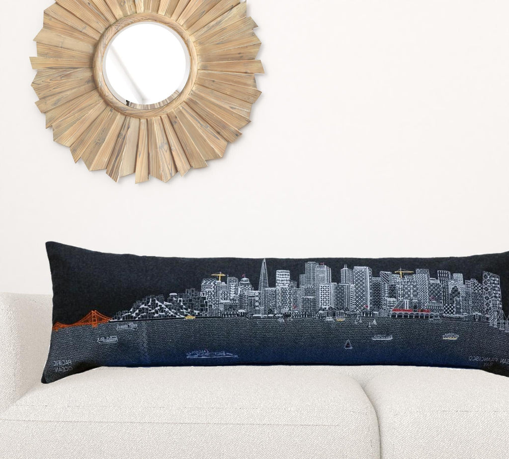 46" Black San Francisco Nighttime Skyline Lumbar Decorative Pillow